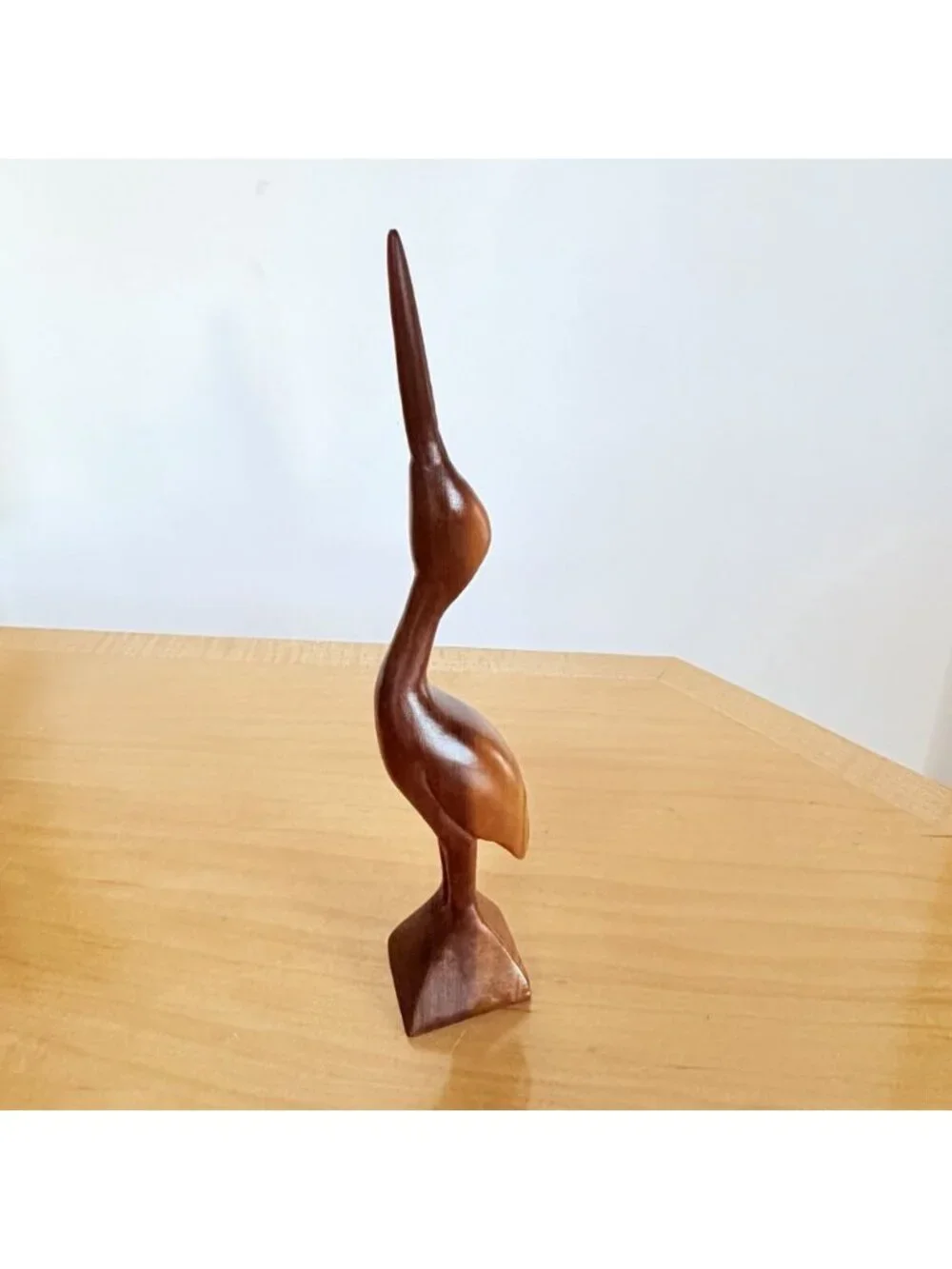 Wooden Bird Stork Egret Heron Crane Carved Wood Figurine Sculpture Vintage MCM